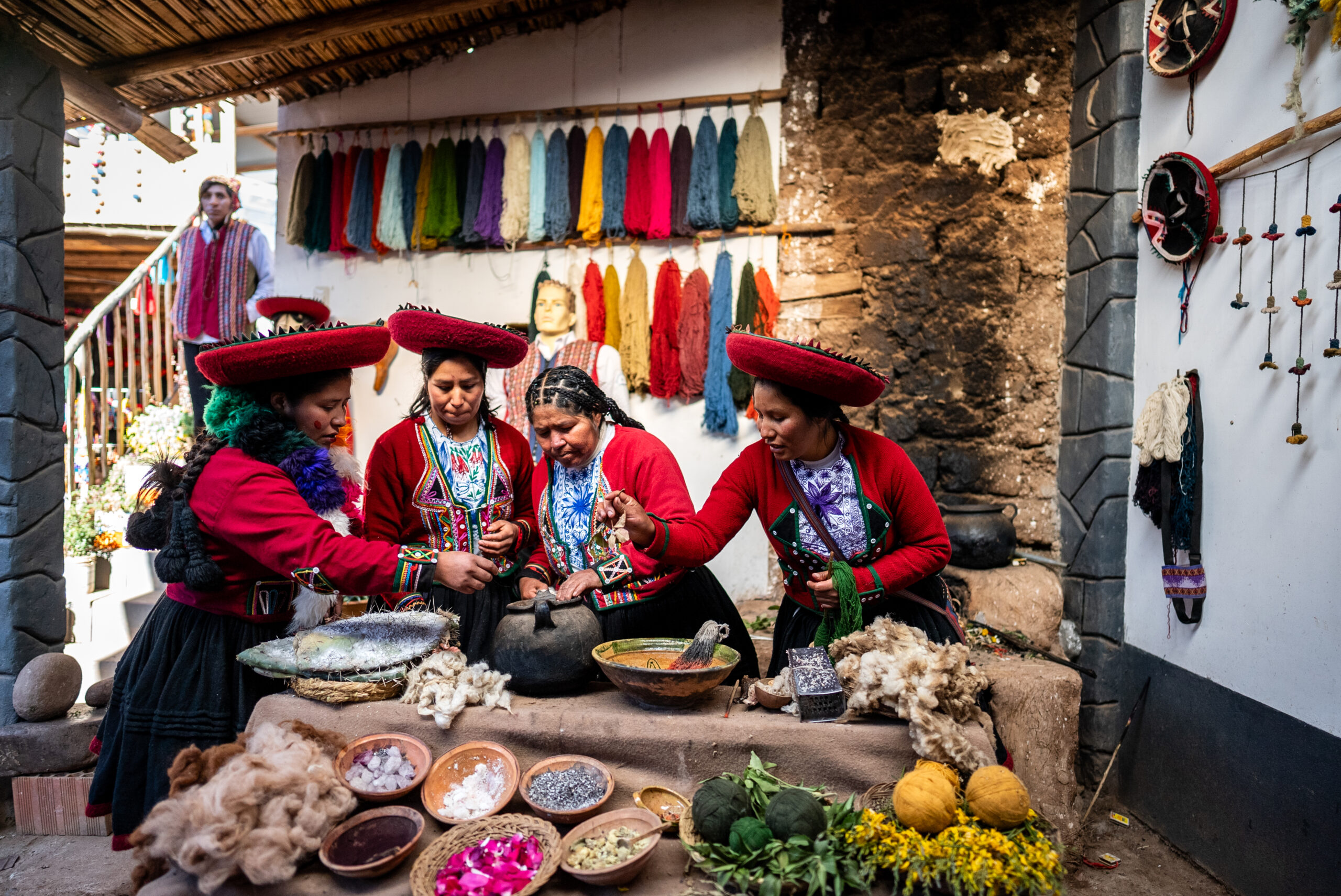 Chinchero indigenous working on a textile industry, in Chinchero district